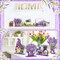 6-Piece Spring Lavender Tiered Tray Decor - Rustic Purple Wooden Signs & Farmhouse Table Centerpieces - Freestanding Botanical Block Set for Home, Kitchen & Shelf Decor